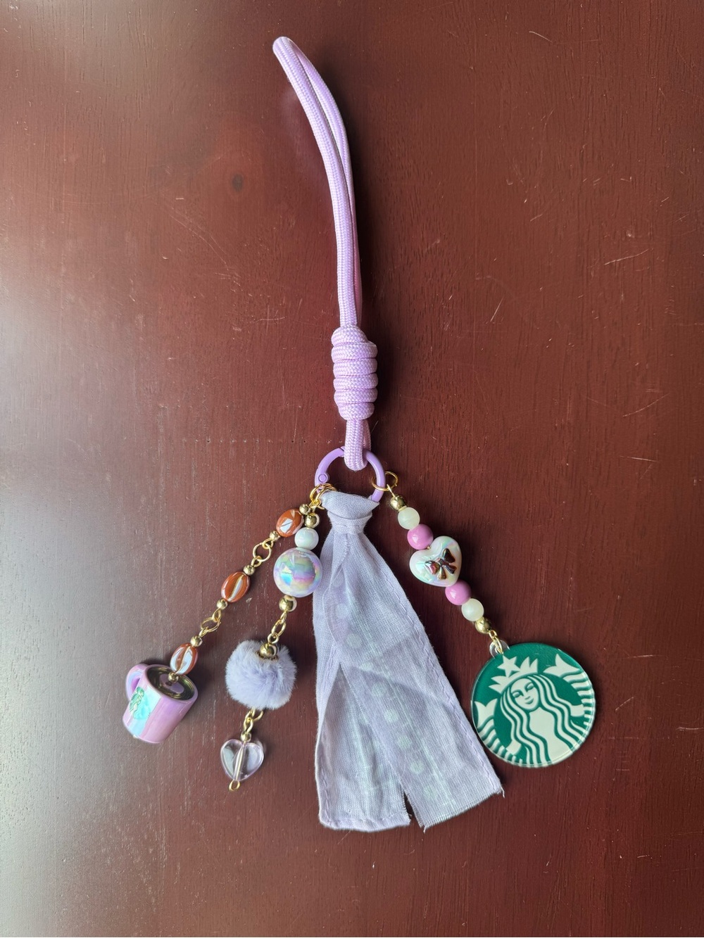Starbucks Coffee Bag Charm Tassel Keychain with Logo Charm Mug and Coffee Beads